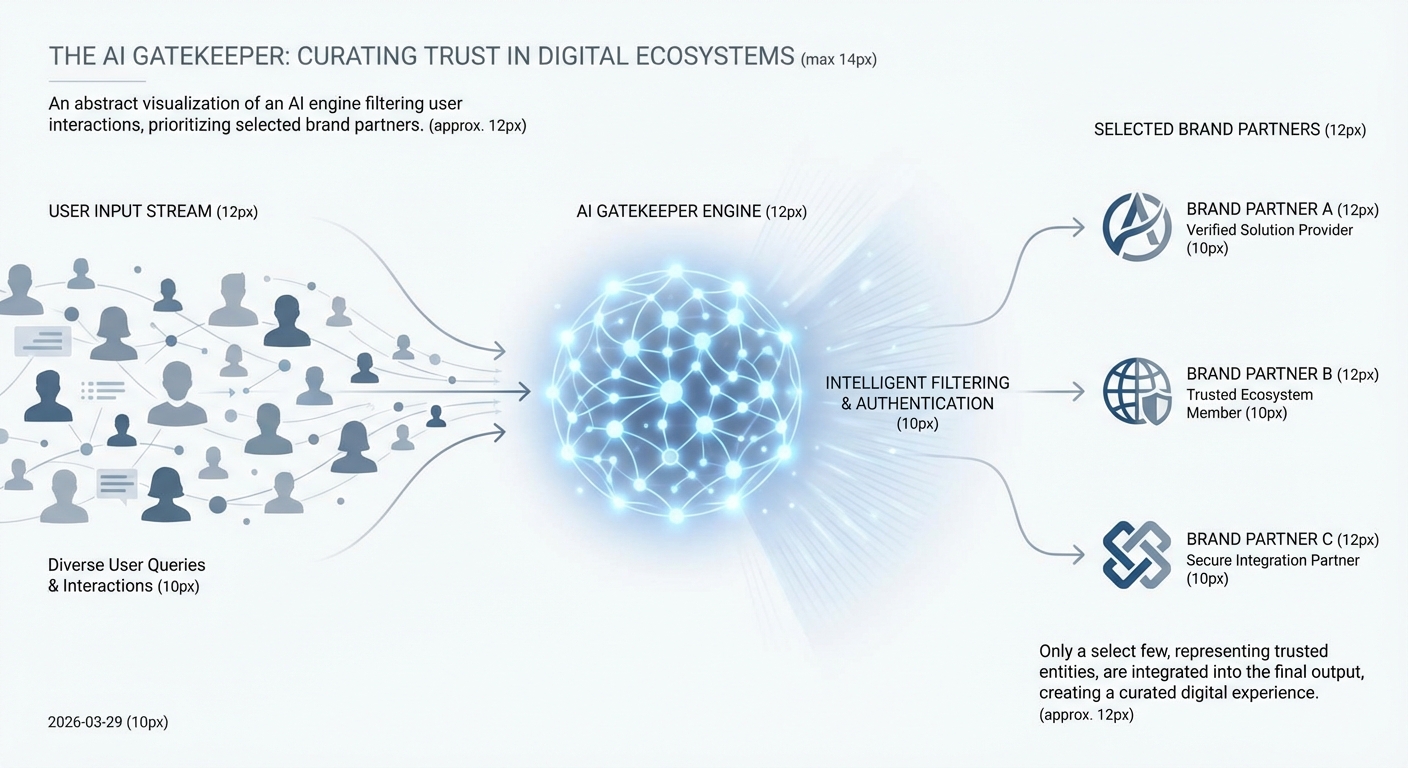 An illustration showing how AI engines act as gatekeepers, controlling which brands are visible to users.