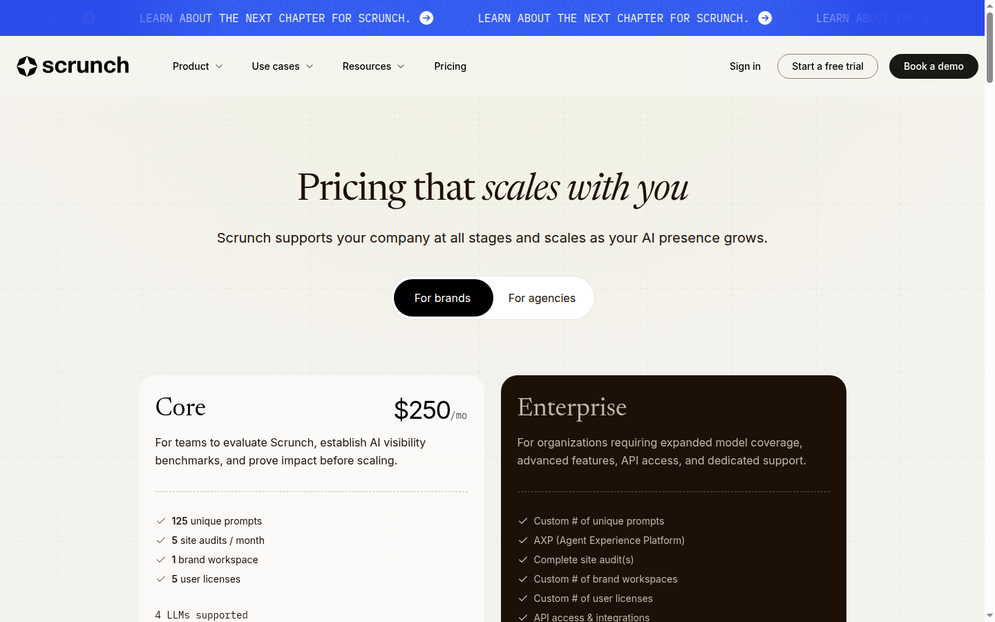 Scrunch — pricing (September 5, 2026)